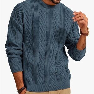 Men's Cable Crewneck Sweater in Slate Blue